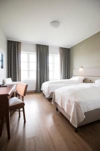 埃基斯蒂尔埃基斯蒂尔湖滨酒店的酒店客房配有两张床和一张书桌