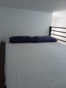 瓜拉丁加奴Tiny House Idaman Kuala Terengganu with Private House的床上有蓝色枕头