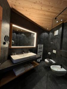 奥蒂塞伊Chalet Residence Alpinflair的一间带水槽、镜子和卫生间的浴室