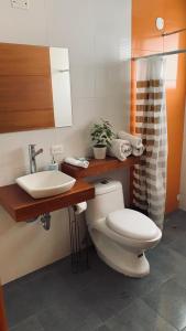 基多Apricot Hosteria的一间带卫生间和水槽的浴室