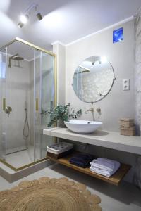DrymonGeorgia Villas的浴室配有盥洗盆和带镜子的淋浴
