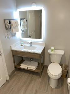 旧金山弗朗西斯科湾旅馆的一间带水槽、卫生间和镜子的浴室