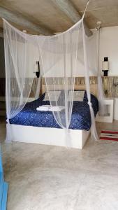 巴拉德马尔多纳多Habitación payesa en el bosque, La Barra的一间卧室配有带蚊帐的床