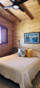 波特雷罗德加雷Cabañas Potrero de Marquez的小木屋内一间卧室,配有一张床
