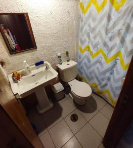 奇廉Alojamiento chillan的一间带卫生间和水槽的浴室