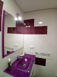 圣波拉Casa TARA的一间带紫色水槽和镜子的浴室