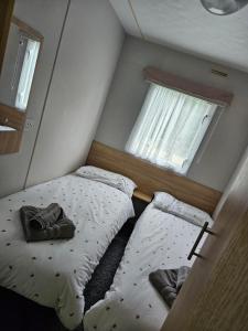 尚克林53 Kingsgate Lower Hyde的带2扇窗户的小客房内的2张床