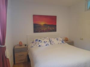 皮诺斯赫尼尔Apartamento Erillas的卧室配有一张床,墙上挂有绘画作品