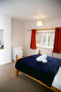 ColneyColney Lane Lodge的一间卧室设有一张大蓝色的床和窗户