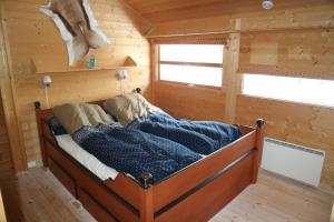 HoloKinnkosen - cabin with panoramic view for 6 persons的小木屋内一间卧室,配有一张床
