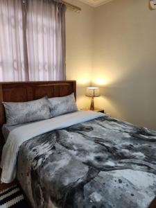 卢萨卡Emerald Hill 145 Kunda的一间卧室设有一张大床和一个窗户。