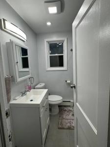 PassaicNYC Gateway: Cozy Home with Easy Access的白色的浴室设有卫生间和水槽。