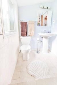 密尔沃基Milwaukie Riverfront Guest House的白色的浴室设有卫生间和水槽。