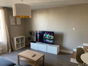 格勒诺布尔magnifique Duplex avec 2 chambres et parking gratuit的客厅设有壁挂式平面电视。
