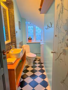 雷克雅未克Enjoy Reykjavík Yellow Door Apartment的一间带水槽和卫生间的浴室