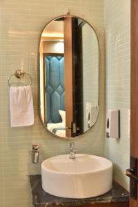 斋浦尔Hotel Shree Krishna的一间带水槽和镜子的浴室