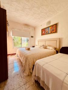 圣安娜Casa Santa Ana Punta Teco的一间卧室设有两张床和窗户。