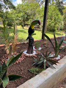 ManacapuruCasa Encanto的鸟在花园中立足的雕像