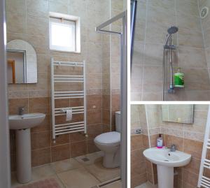 GülşehirBeyaz Konak Pansiyon 2的浴室的两张照片,配有卫生间和水槽