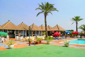 拉曼加戴尔马尔梅纳Ona Marina Arpón的一个带游泳池、棕榈树和椅子的度假酒店