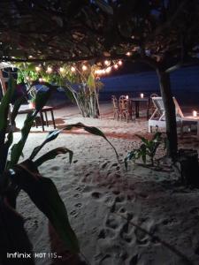 LocarocAkoya Beach Park and Cottages的海滩上的一张桌子和椅子