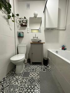 克拉科夫Old Town Nest的浴室配有卫生间、盥洗盆和浴缸。