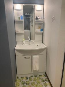 大阪難波心斎橋10 minutes民宿3号室的一间带水槽和镜子的小浴室