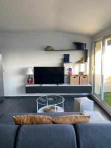 邦多勒Appartement sur le port vue Mer的带沙发和电视的客厅