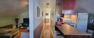 魁北克市曼尤菲斯公寓的厨房配有台面和冰箱