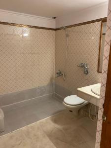克久拉霍Hotel Lakeside的浴室配有卫生间、盥洗盆和淋浴。