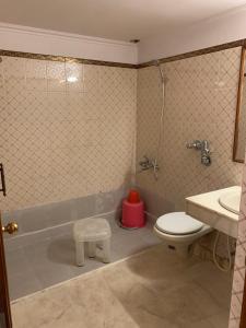 克久拉霍Hotel Lakeside & Hostel的浴室配有卫生间、盥洗盆和浴缸。