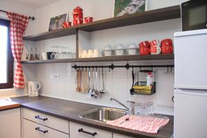 代尔尼采Apartment Apolon planinski的厨房配有水槽和白色冰箱