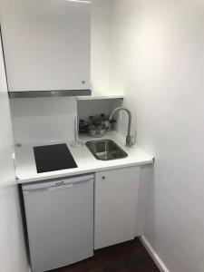 里斯本NEW Monsanto View Charming Apartment @ Campolide - 3B的白色的小厨房,配有水槽和柜台