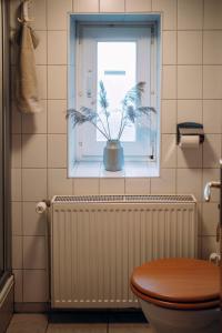 佩尔沃姆Kalle´s Reethus的一间带卫生间的浴室和一个带植物的窗户