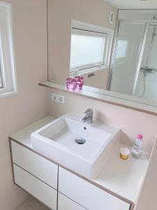 米茨兰Nieuw Noorderland op Terschelling的白色的浴室设有水槽和镜子