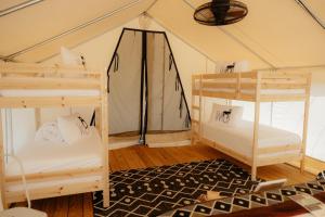 甘特斯维尔Deluxe Glamping Tents at Lake Guntersville State Park的帐篷内带两张双层床的客房