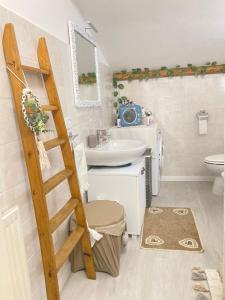 基耶蒂DIMORA MAJELLA的一间带梯子、水槽和卫生间的浴室
