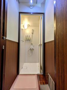 静冈駿府城下町の宿　玉乃屋的带淋浴的浴室和玻璃门