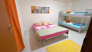 奥尔滕Grandhouse center of Switzerland的小房间设有双层床和架子