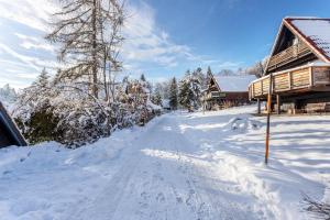 希格斯多夫Ferienhaus Moritz的小屋旁的一条雪覆盖的道路