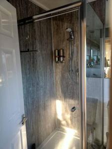 NeedingworthLotus House的浴室里设有玻璃门淋浴