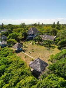 瓦塔穆Watamu Beach Cottages的草屋顶房屋的空中景观