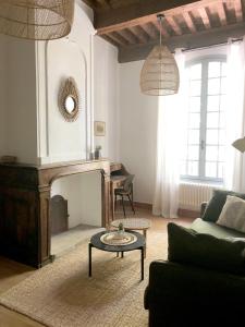 于泽斯La bohème place aux herbes的带沙发和壁炉的客厅