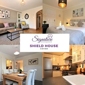 ScotstounSignature - Shield House的卧室和客厅的照片拼合在一起
