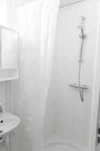 滨海卡特韦克Willy Zuid的带淋浴和盥洗盆的白色浴室