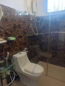 康提Tenshin Residance.的一间带卫生间和玻璃淋浴间的浴室