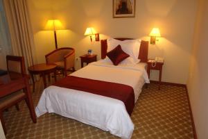 亚的斯亚贝巴梦幻航线酒店的酒店客房带一张床、一张桌子和椅子