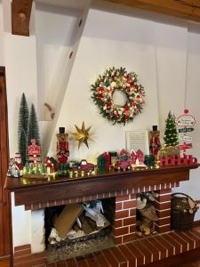 StudzieniceStraszny dom na Kaszubach的客厅设有壁炉,拥有圣诞装饰