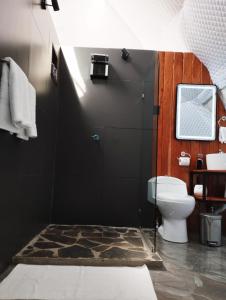 蒙泰韦尔德哥斯达黎加Glamping Karl的一间带卫生间和黑色墙壁的浴室