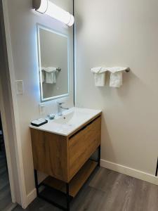 霍普City Centre Motel II的一间带水槽和镜子的浴室